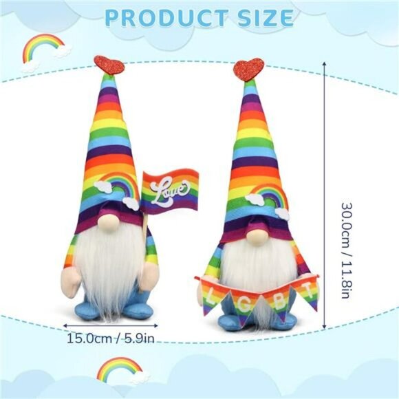 Pride Rainbow Gnome Plush Set LGBTQ Decor Gay Lesbian Gifts Home Office Shelf - Picture 3 of 8